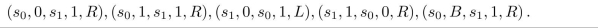 Consider the Turing machine T : For the following tape, determine the final tape when T halts, assuming that T begins in state s0 at the leftmost nonblank symbol.