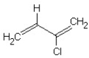 Connect three monomeric chloroprene units to make a short segment of the polymer neoprene, polychloroprene. The structure of chloroprene is below.  