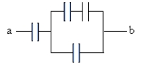 What is the equivalent capacitance between points a and b? All capacitors are 5.0 μF.   A) 2.6 µF B) 0.19 µF C) 3.0 µF D) 0.33 µF E) ​0.13 µF