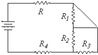 Which resistor is in series with resistor R?   A) R<sub>1</sub> B) R<sub>2</sub> C) R<sub>3</sub> D) R<sub>4</sub>