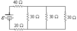 If ε = 20 V,at what rate is thermal energy being generated in the 20-Ω resistor?   A) 6.5 W B) 1.6 W C) 15 W D) 26 W