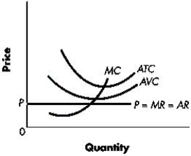 The graph represents a price-taking firm producing below the AVC curve. Is the firm making a profit, experiencing a loss, or earning a normal profit? Should the firm increase output, decrease output, or shut down? Explain.  