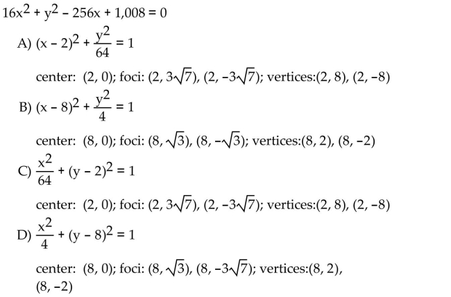 Find the center, foci, and vertices of the ellipse.