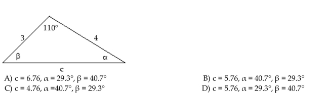 Choose the one alternative that best completes the statement or answers the question. Solve the triangle.