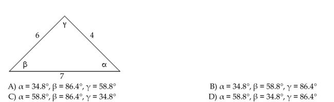 Solve the triangle. Find the angles and first.