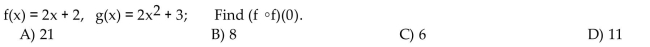 For the given functions f and g, find the requested composite function value.