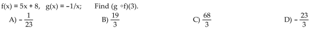 For the given functions f and g, find the requested composite function value.