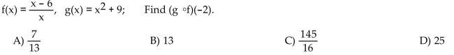 For the given functions f and g, find the requested composite function value.