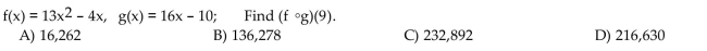 For the given functions f and g, find the requested composite function value.