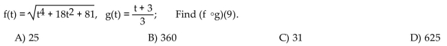 For the given functions f and g, find the requested composite function value.
