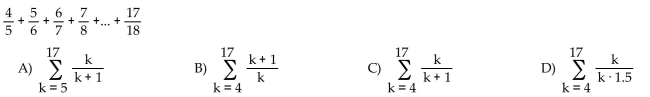 Express the sum using summation notation with a lower limit of summation not necessarily 1 and with k for the index of summation.
