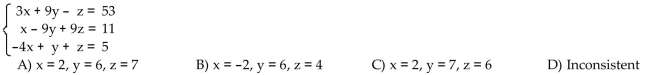 Solve each system of equations using matrices (row operations). If the system has no solution, say that it is inconsistent.