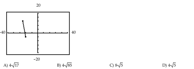 Find the length of the line segment. Assume that the endpoints of the segment have integer coordinates. -  <div style=padding-top: 35px> 