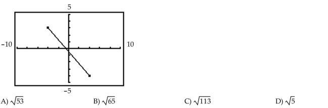 Find the length of the line segment. Assume that the endpoints of the segment have integer coordinates.  <div style=padding-top: 35px> 