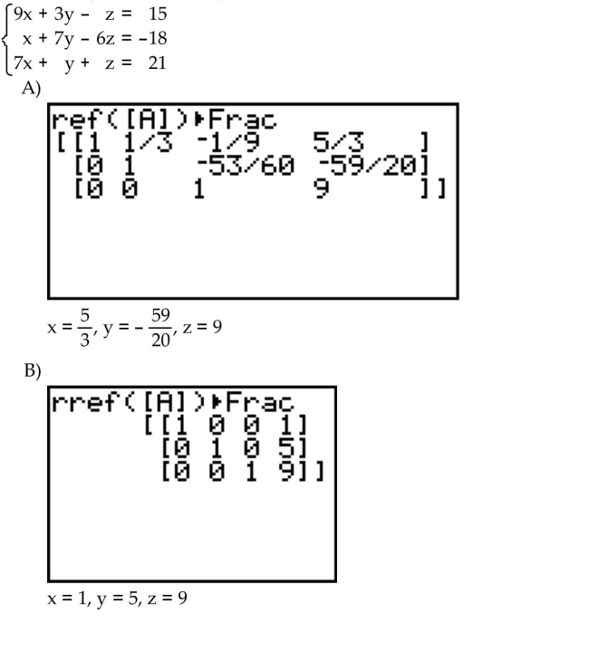 Use a graphing utility to solve the system of linear equations and give the solution of the system.    <div style=padding-top: 35px> 