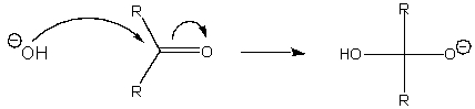 The curved arrows below represent what type of reaction mechanism?   A)  nucleophilic substitution B)  dissociation C)  nucleophilic addition D)  electrophilic addition E)  None of the above.