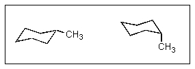 Which of the following statements about conformations of methylcyclohexane is true?   A)  The energy barrier to interconvert these is too high to be achieved at room temperature. B)  The two forms are in equilibrium and are present in equal amounts at room temperature. C)  The two forms are not in equilibrium but are present in equal amounts at room temperature. D)  The two forms are in equilibrium but are not present in equal amounts at room temperature. E)  The two forms are not in equilibrium and are not present in equal amounts at room temperature.