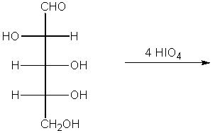 Periodic acid degradation of the following carbohydrate will yield (quantitatively) what products?   A)  4 HCO<sub>2</sub>H + 1 CO<sub>2</sub> B)  3 HCO<sub>2</sub>H + 1 HCHO + 1 CO<sub>2</sub> C)  4 HCO<sub>2</sub>H + 1 HCHO D)  5 HCHO E)  4 HCHO + 1 CO<sub>2</sub>