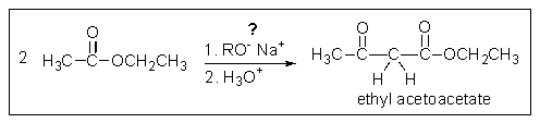 What problem is encountered in the synthesis of ethyl acetoacetate (shown below) if sodium methoxide is used rather than sodium ethoxide?   A)  Sodium methoxide is too weak a base to cause this reaction to occur. B)  The condensation proceeds further to give tri-carbonyl products. C)  The reaction would produce some of both the methyl ester and the ethyl ester. D)  Sodium methoxide is too insoluble in methanol to promote the reaction. E)  Sodium methoxide is not basic enough to drive the reaction to completion.