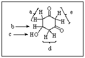 Which would be the most acidic proton in the molecule below?   A)  Protons a B)  Proton b C)  Proton c D)  Protons d E)  Protons e