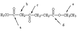 After treatment with aqueous base + heat,followed by acidification to pH 2 followed by heating,which carbon in the molecule below would be lost as carbon dioxide?   A)  Carbon a B)  Carbon b C)  Carbon c D)  Carbon d E)  Carbon e