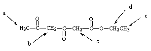 Which of the indicated hydrogens would be the most acidic?   A)  Hydrogens a B)  Hydrogens b C)  Hydrogens c D)  Hydrogens d E)  Hydrogens e