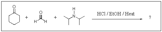 Which of the following is not formed as either an intermediate along the reaction pathway or as a final product for the Mannich reaction shown below?   A)    B)    C)    D)    E)   