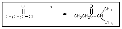 What reagent is needed to complete the reaction shown?   A)  ((CH<sub>3</sub>) <sub>2</sub>CH) <sub>2</sub>CuLi B)  KCN/NaOH C)  HOCH(CH<sub>3</sub>) <sub>2</sub> D)  BrMgCH(CH<sub>3</sub>) <sub>2</sub> E)  (CH<sub>3</sub>) <sub>2</sub>CHLi
