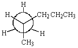 Consider the potential energy diagram for rotation about the C2-C3 bond in pentane.The position marked  A  most likely corresponds to which of the following Newman projections?   A)    B)    C)    D)    E)   