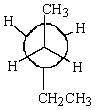 Consider the potential energy diagram for rotation about the C2-C3 bond in pentane.The position marked  A  most likely corresponds to which of the following Newman projections?   A)    B)    C)    D)    E)   