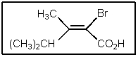 Which would be the best name of the following compound?   A)  2-bromo-3-isopropylbutenoic acid B)  (E) -2-bromo-3,4-dimethyl-2-pentenoic acid C)  (E) -2-bromo-3-methyl-2-hexenoic acid D)  (E) -2-bromo-3-methyl-2-pentenoic acid E)  (Z) -2-bromo-3-methyl-2-pentenoic acid