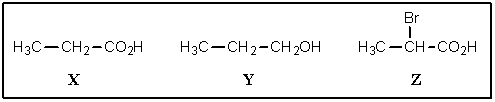 Rank the following in decreasing order of acidity (most acidic on left) :   A)  X > Z > Y B)  Y > X > Z C)  Z > X > Y D)  Z > Y > X E)  X > Y > Z