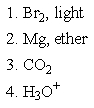 Several 2-arylpropanoic acids are used as analgesics (painkillers) .Three of these [Ibuprofen (= Advil) ,Naproxen (= Aleve) and Ketoprofen (= Orudis KT) ] are currently available in over-the-counter form.Which of the following sets of reagents would accomplish conversion of an ethyl aromatic to a 2-arylpropanoic acid?   A)    B)    C)    D)    E)  both A and B