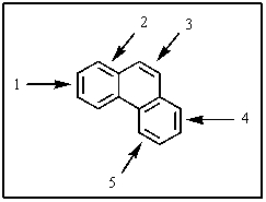One of the double bonds in phenanthrene,shown below,is much more reactive than the others.Which one is it?   A)  1 B)  2 C)  3 D)  4 E)  5