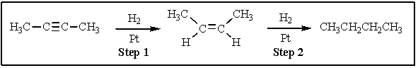 Which,if either,of the following hydrogenations would be the more exothermic?   A)  Step 1 B)  Step 2 C)  both are equally exothermic D)  neither is exothermic E)  there is no way to predict this