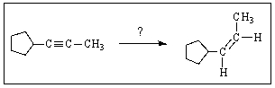 <strong>What reagent(s)would be required to accomplish the transformation shown? </strong> A) H<sub>2</sub>,Pt B) H<sub>2</sub>,Lindlar's catalyst C) Na,liq.NH<sub>3</sub>,then H<sub>2</sub>O D) LiAlH<sub>4</sub> then H<sub>2</sub>O E) None of the above reagents would accomplish this transformation.