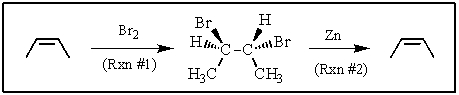 Considering the following reactions,you conclude that the stereochemistry of reactions #1 and #2 is:   A)  anti and syn,respectively B)  syn and anti,respectively C)  anti and anti,respectively D)  syn and syn,respectively E)  None of the above.