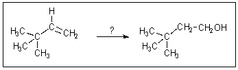 Which reagents would be appropriate for the chemical transformation shown below?   A)  H<sub>2</sub>O,H<sub>2</sub>SO<sub>4</sub> B)  BH<sub>3</sub>,then H<sub>2</sub>O<sub>2</sub>,<sup> -</sup>OH C)  Hg(OAc) <sub>2</sub>,H<sub>2</sub>O,then NaBH<sub>4</sub> D)  NaBH<sub>4</sub>,CH<sub>3</sub>OH E)  PCC