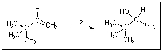 Which reagents would be appropriate for the chemical transformation shown below?   A)  H<sub>2</sub>O,H<sub>2</sub>SO<sub>4</sub> B)  BH<sub>3</sub>,then H<sub>2</sub>O<sub>2</sub>,<sup> -</sup>OH C)  Hg(OAc) <sub>2</sub>,H<sub>2</sub>O,then NaBH<sub>4</sub> D)  NaBH<sub>4</sub>,CH<sub>3</sub>OH E)  PCC