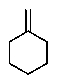  <strong>A hydrocarbon with the molecular formula C<sub>7</sub>H<sub>12</sub> exhibits the following spectroscopic data: <sup>1</sup>H NMR  \delta  = 1.3 (m,2H),1.7 (m,4 H),2.2 (m,4H),and 4.8 (quin,J = 3 Hz,2H)ppm; <sup>13</sup>C NMR:  \delta  = 26.8,28.7,35.7,106.9,and 149.7 ppm.The IR spectrum has key absorbances at 3072,2950,and 1649 cm<sup>-</sup><sup>1</sup>.Hydrogenation of the compound furnishes a product with the molecular formula C<sub>7</sub>H<sub>14</sub>.Which structure is consistent with this data?</strong> A)   B)   C)   D)   E) None of the above. <div style=padding-top: 35px>  