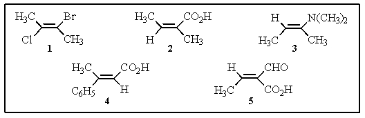 Which of the following are (Z) isomers?   A)  1 and 5 B)  2 and 5 C)  3 and 5 D)  2 and 3 E)  2,4 and 5