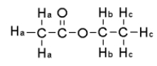 For the compound below give the spin-spin splitting that would be observed for each of the protons sets in the <sup>1</sup>H NMR spectrum.   A)  H<sub>a</sub> = triplet H<sub>b</sub> = doublet,H<sub>c</sub> = quartet B)  H<sub>a</sub> = singlet H<sub>b</sub> = quartet,H<sub>c</sub> = triplet C)  H<sub>a</sub> = singlet H<sub>b</sub> = pentet,H<sub>c</sub> = quartet D)  H<sub>a</sub> = triplet H<sub>b</sub> = quartet,H<sub>c</sub> = singlet E)  None of the above.