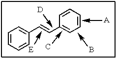 Which of the carbon-carbon bonds indicated would you expect to be the longest in stilbene?   A)  A B)  B C)  C D)  D E)  E