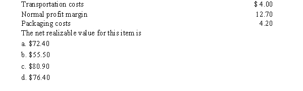 Morris Company uses the lower of cost or market rule and applies it using the LIFO method in valuing its inventory. The floor constraint for one item in the inventory is $68.20. The following is other information concerning this unit:  