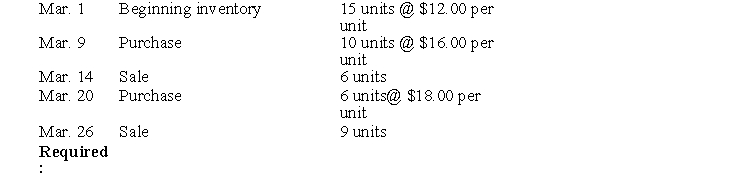 The following information is available for Quest Company:    Answer the following questions for Quest Company:  a. If FIFO is in use, what is the ending inventory in dollars? b. If periodic LIFO is in use, what is the cost of goods sold? c. If moving average is in use, what is the ending inventory in dollars round calculations to the nearest cent)? d. If weighted average is in use, what is the ending inventory in dollars round unit cost to the nearest cent)?