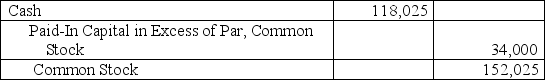Victory Corporation issues 17,000 shares of its $2 par value common stock for $152,025 cash on February 20.What is the appropriate journal entry to record this transaction? A)    B)    C)    D)    E)   