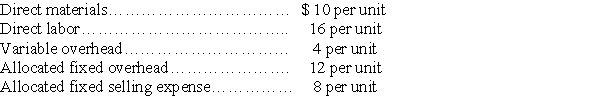 A company has just received a special,one-time order for 1,000 units.Producing the order will have no effect on the production and sales of other units.The buyer's name will be stamped on each unit,at a cost of $1.50 per unit.Normal cost data,excluding stamping,follows:    Prepare an analysis that indicates the selling price per unit this company will require to earn $3,000 on the order.