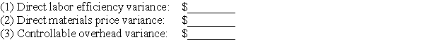 Beluga Corp.has developed standard costs based on a predicted operating level of 352,000 units of production,which is 80% of capacity.Variable overhead is $281,600 at this level of activity,or $0.80 per unit.Fixed overhead is $440,000.The standard costs per unit are:    Beluga actually produced 330,000 units at 75% of capacity and actual costs for the period were:    Calculate the following variances and indicate whether each variance is favorable or unfavorable:   