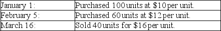 Use the information below to determine the sales revenue,cost of goods sold and gross profit that would be reported for the company related to the March 16 sale assuming the company uses weighted average inventory valuation and a perpetual inventory system.   