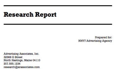 Consider the research report title page shown below. Identify the elements that are missing from this title page.